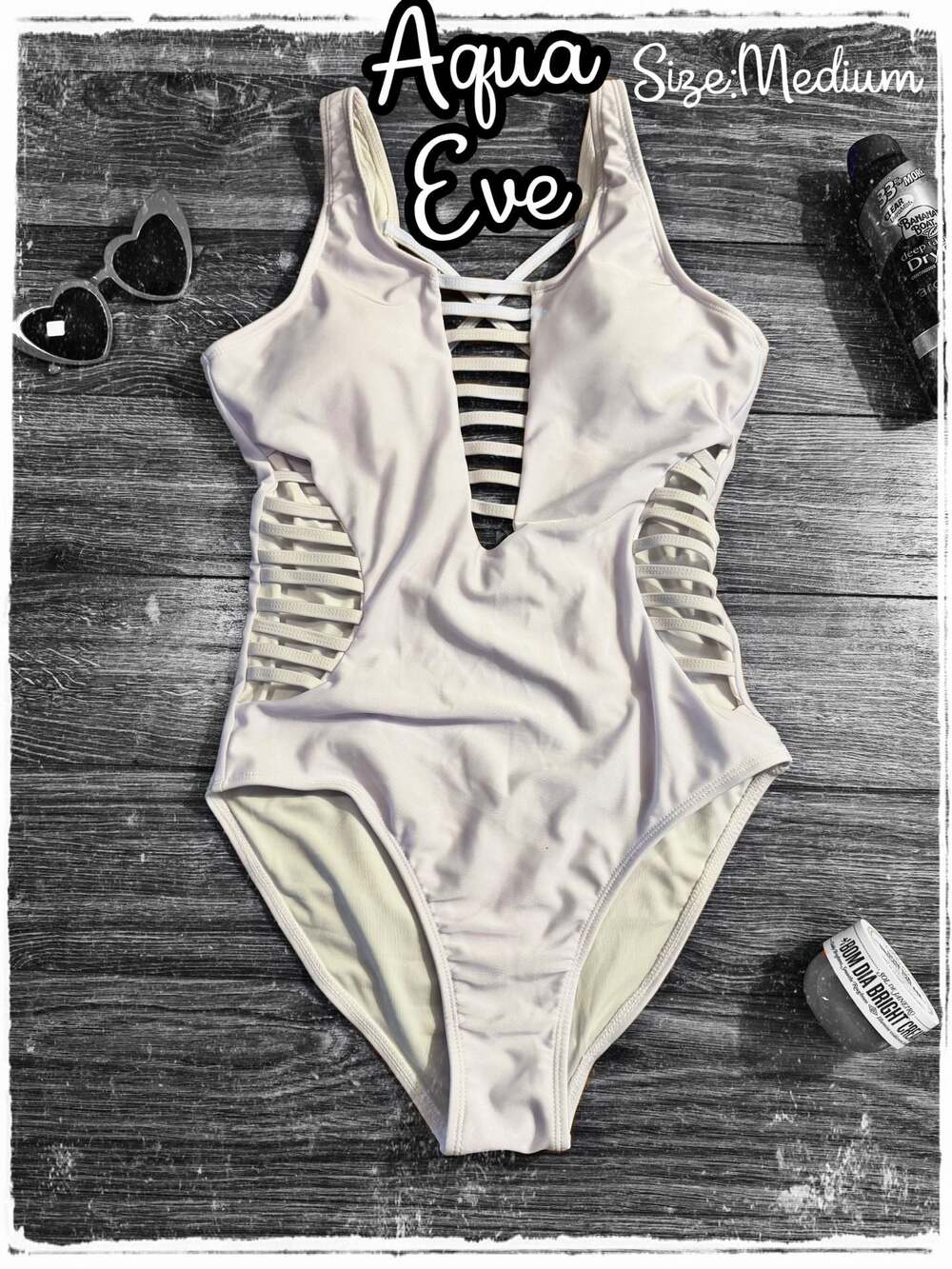 Aqua Eve Women's Sexy Plunge Deep V-Neck Cutout Caged One-Piece Swimsuit-M